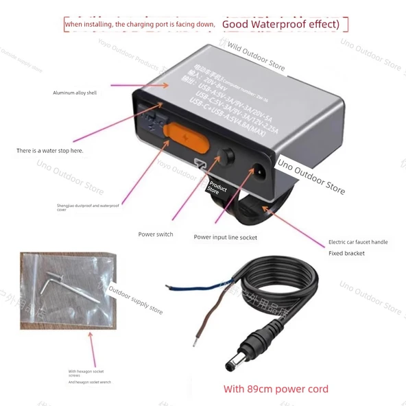 60V 72V Elektrikli Araç Telefon Şarj Cihazı - Kablolu, PD + USB Hızlı Şarj, Alüminyum Alaşımlı Gidon Model