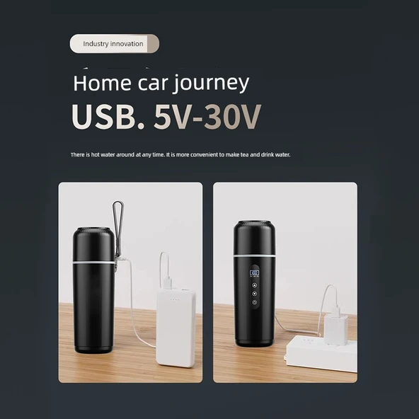 Araba Su Isıtma Termosu - Siyah - 500ml - USB - 2