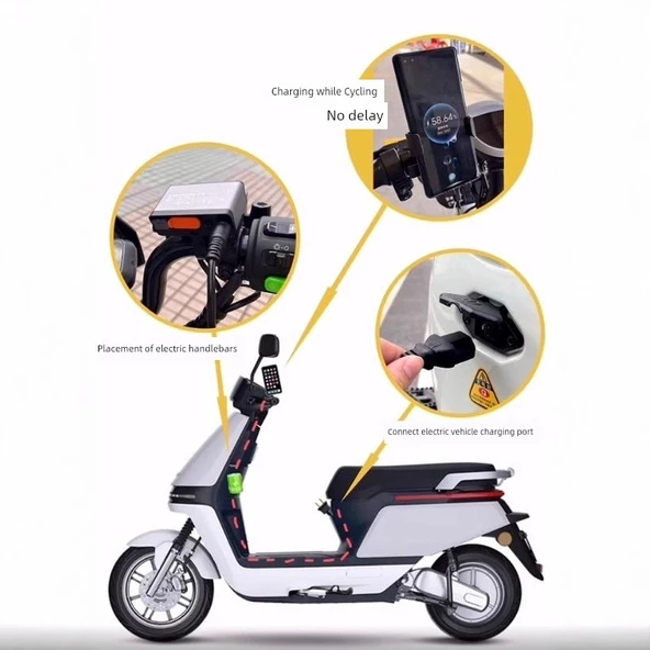 Elektrikli Araç USB Şarj Aleti - Ürün Fişli - PD + USB Hızlı Şarj - Alüminyum Alaşımlı - Anahtarlı (36V-84V) - 8