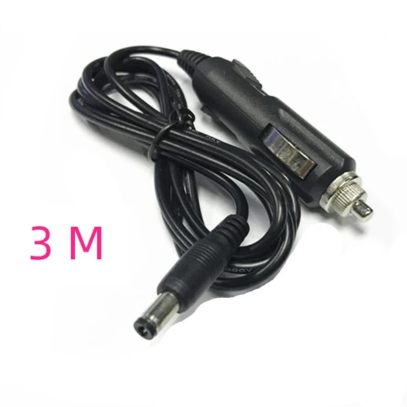 12-24V 2A Araç Çakmak - DC5.5 Subwoofer/Hava Temizleyici Şarj Kablosu - 3M + 1.5M Uzatma