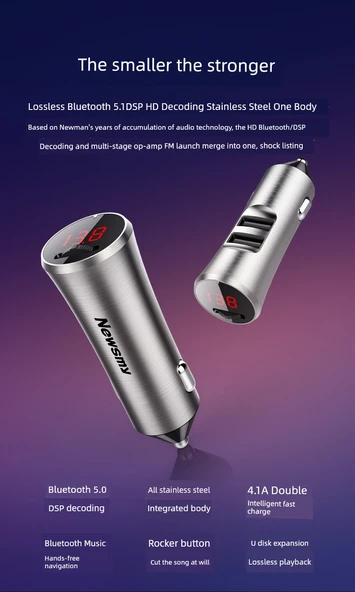 Bluetooth 5.1 FM Transmitter MP3 Çalar - 32GB U Diskli - 10