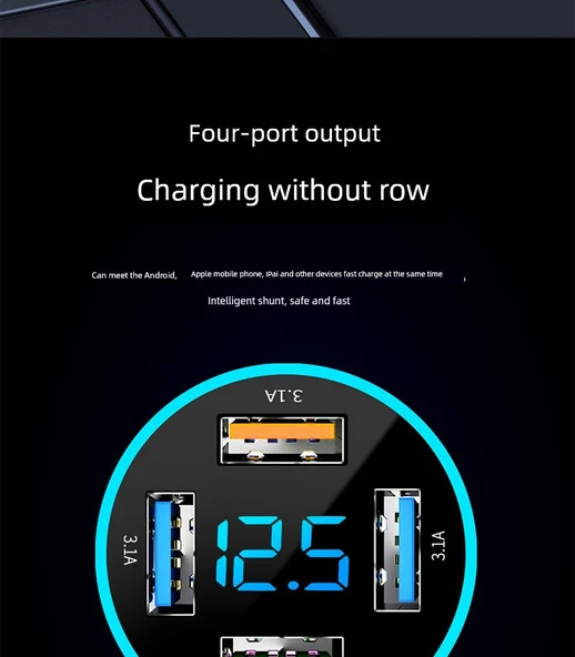 Hızlı Araç Şarj Cihazı 240W 4 Port Süper Hızlı Şarj - 10