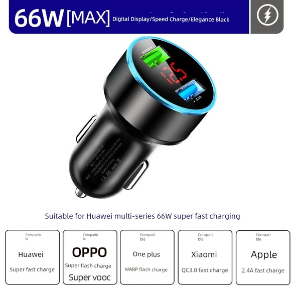 66W 40W Süper Hızlı Araç Şarj Cihazı 66W Dijital Ekran