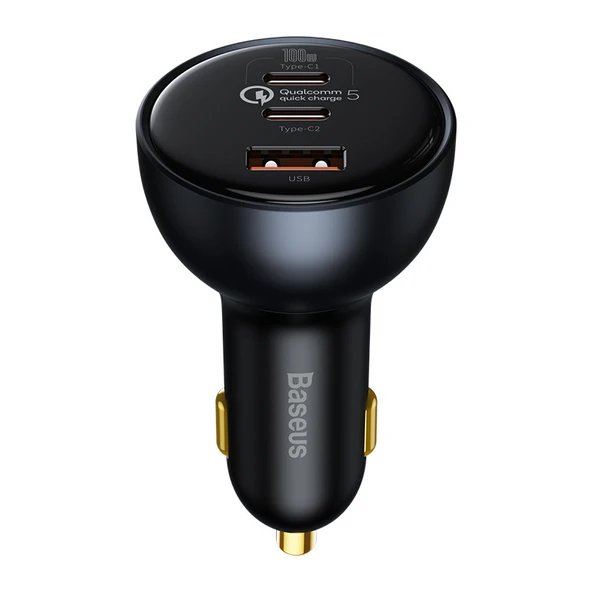 160W Araç Şarj Cihazı - Uzay Grisi - Çift Type-C + USB - 100W Şarj Kablosu