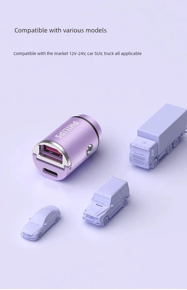 Apple 8-14 Hızlı Şarj Kablolu Philips Küçük Çelik Top Araba Şarjı - Gizli Pudra - 11