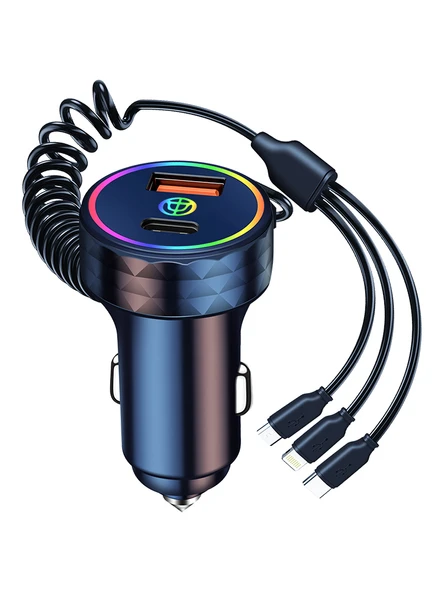 Araç Şarj Cihazı - Siyah 30W 3'ü 1 Arada Kablolu - Resim 6