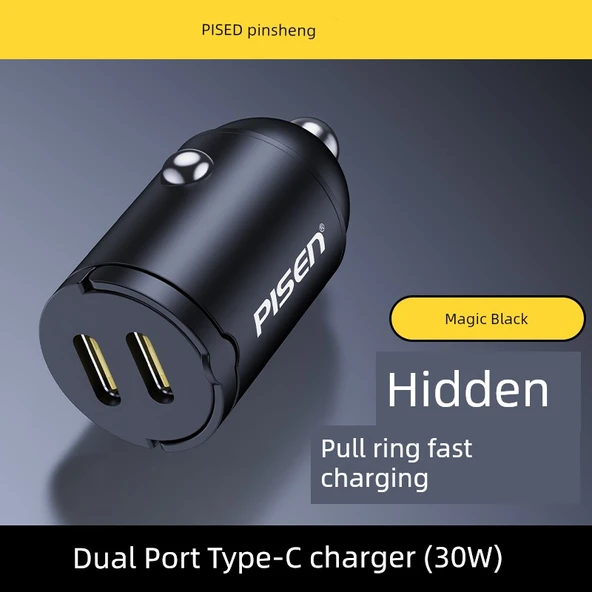 Mini Araç Şarj Cihazı - Çift C Port Alaşımlı Malzeme 30W Hızlı Şarj