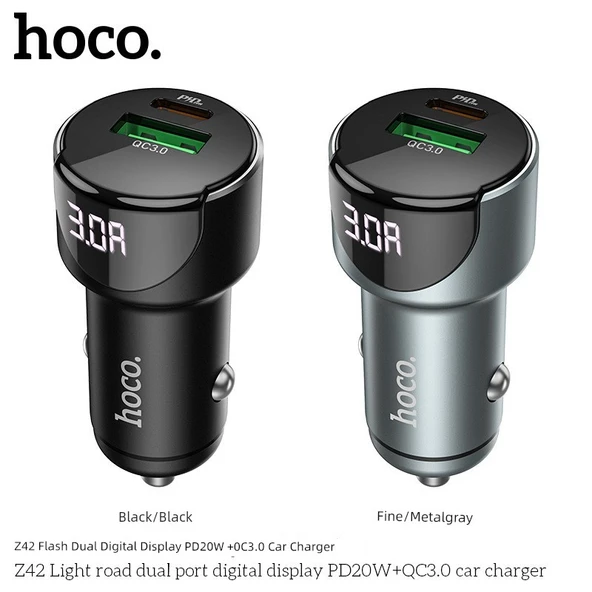 Hoco Z42 20W Çift Portlu Araç Şarj Cihazı - PD20W QC3.0 - Mat