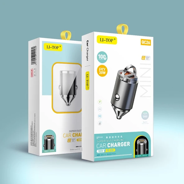 Çift Portlu PD20W QC3.0 66W Plastik Halkalı Araç Şarj Cihazı - 2