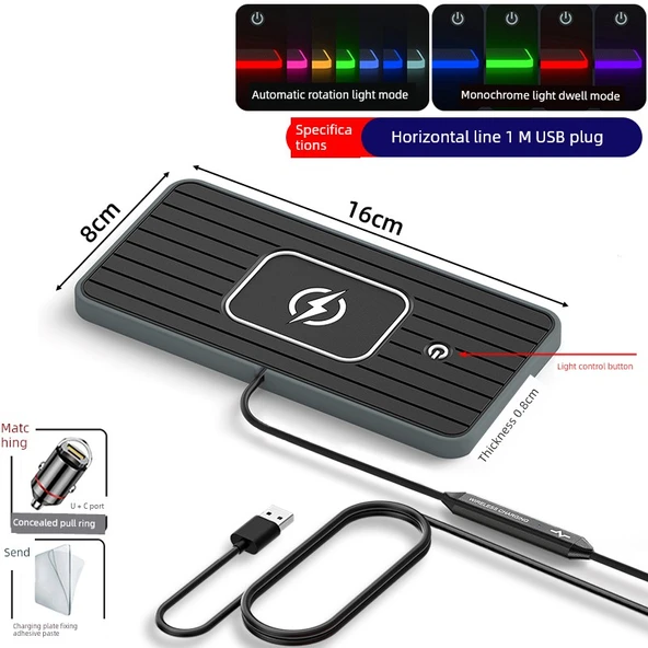 20W Araç İçi Kablosuz Şarj Aleti - Altın Halka USB Yatay 1m