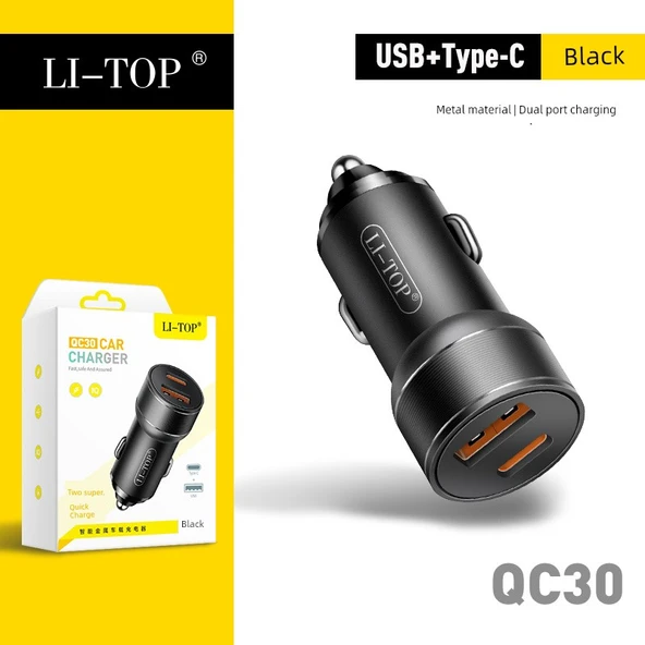 Çift Portlu PD20W QC3.0 66W Siyah Araç Şarj Cihazı