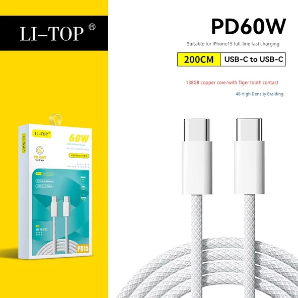 Çift Portlu PD20W QC3.0 60W C-C 2 Metre Araç Şarj Cihazı