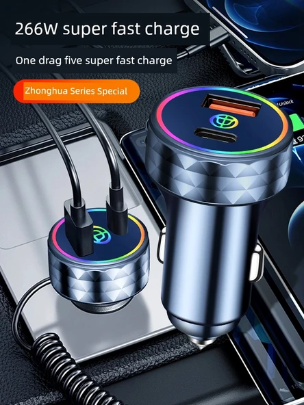 Araç Şarj Cihazı - Siyah 30W 3'ü 1 Arada Kablolu - Resim 4