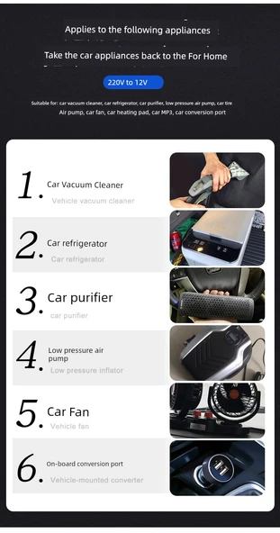 220V - 12V Araç Güç Çevirici - 15A Isı Emicili Sessiz Model - 11
