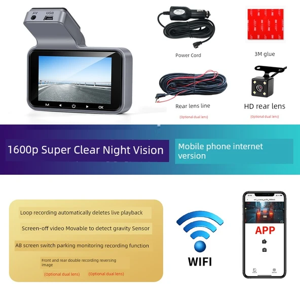 360° Araç İçi Kamera - 64GB Kart, Tek Lens, Süper Net Mobil Bağlantı