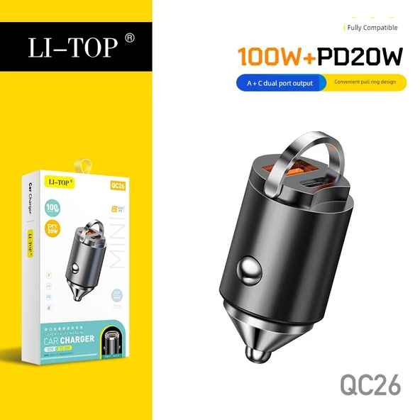 Çift Portlu PD20W QC3.0 Siyah Halkalı Araç Şarj Cihazı