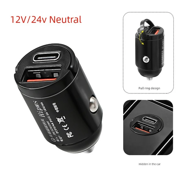 Çift Portlu PD20W QC3.0 66W Plastik Halkalı Araç Şarj Cihazı