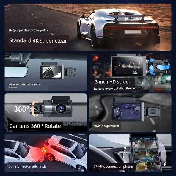 4K Araç Kamerası - Çift Lens - 32 GB Kart - 3
