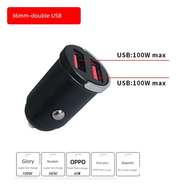 Mini Araç Şarj Cihazı - Çift USB Portlu - 36mm