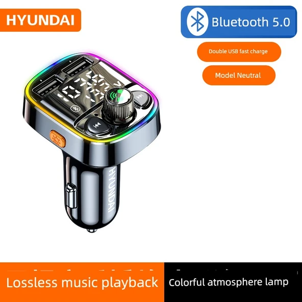 Bluetooth 5.0 Araç MP3 Çalar - Renkli Ambiyans Lambası, 3.4A Hızlı Şarj