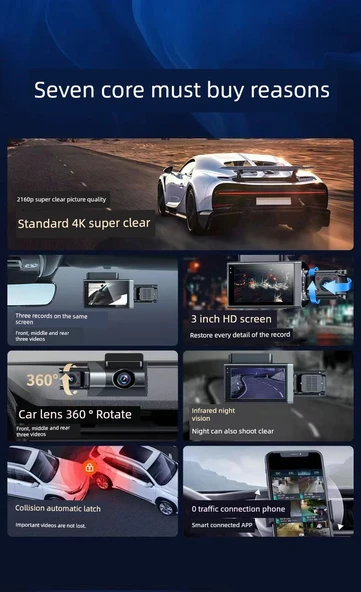 4K Araç Kamerası - Çift Lens - 64 GB Kart - 6