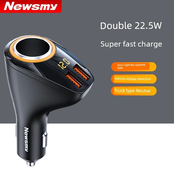 66W Araç Şarj Cihazı - 22.5W Süper Hızlı Şarj Dijital Ekranlı