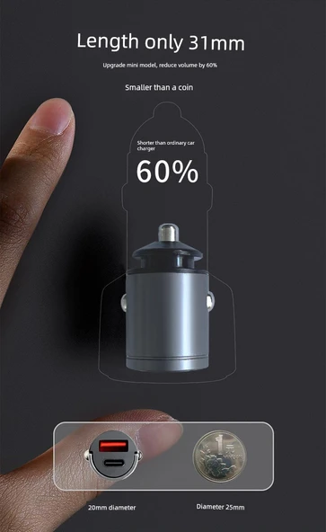 Mini Araç Şarj Cihazı - Çift USB Portlu - 36mm - 9