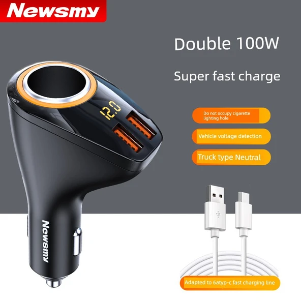 66W Araç Şarj Cihazı - Çift 100W/66W Süper Hızlı Şarj + Type-C Hızlı Şarj Kablosu