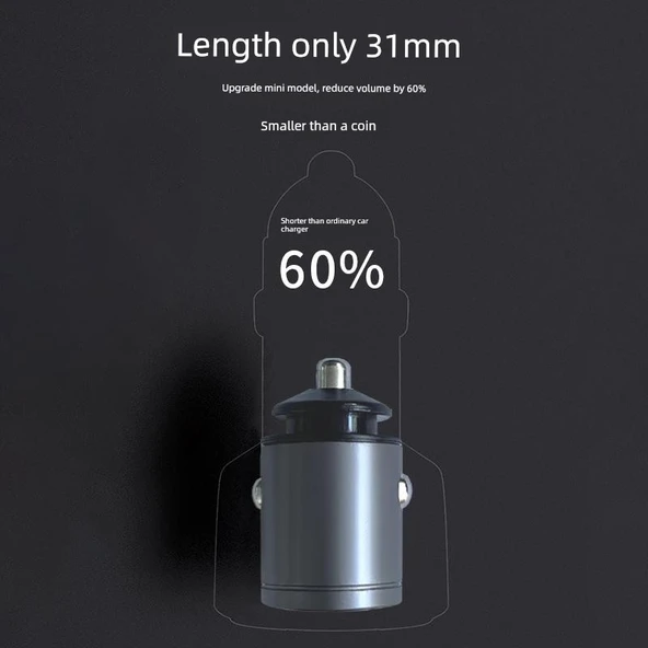 Mini Araç Şarj Cihazı - Çift USB Portlu - 36mm - 4