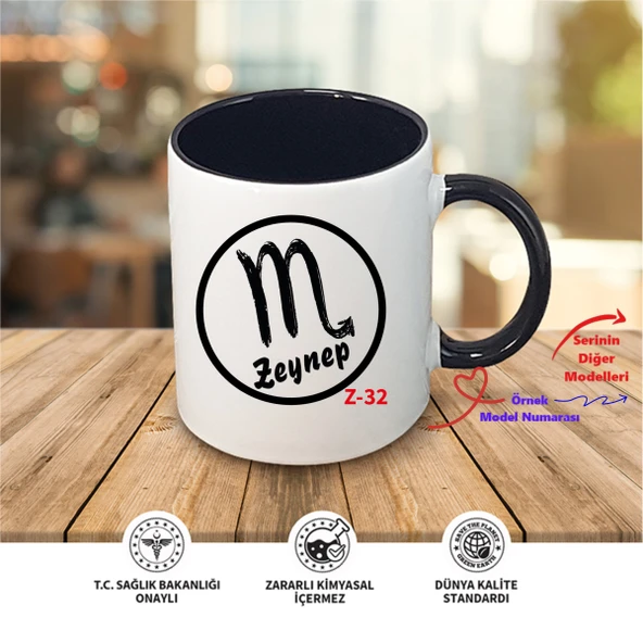 Kişiye Özel Burç Baskılı Siyah Kupa Bardak, Doğum Günü Hediyesi Z1 Serisi ürün görseli 1