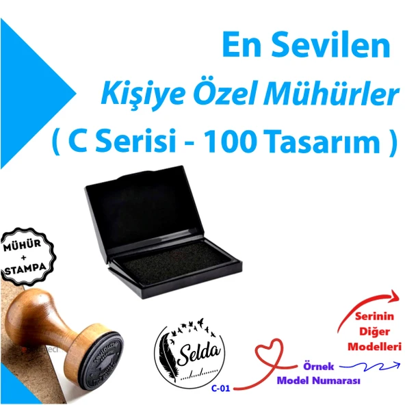 Kitap Mührü, Kitap Kaşesi, Kişiye Özel Hediyelik Mühür, İsimli Mühür C Serisi (100 Model) - 1