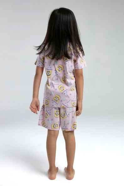 Toontoy Kız Çocuk Komple Baskılı  Düğmeli Şortlu Pijama Takım - 5