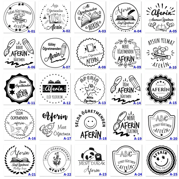 Kişiye Özel Kaşe, Öğretmenlere Aferin Kaşesi, Öğretmene Kaşe A Serisi (75 Model) - 2