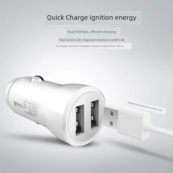 Çift USB Portlu Araç Şarjı - 12W - Beyaz (Plastik Kasa) - 5