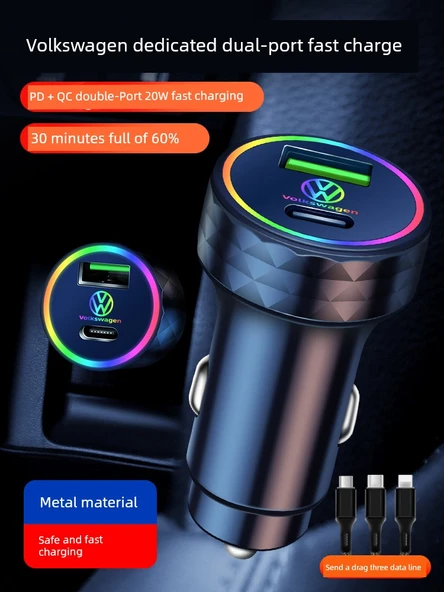 Oto Çakmaklık USB Şarj Aleti + 3'ü 1 Arada Kablo - Kırmızı - 30W - 3
