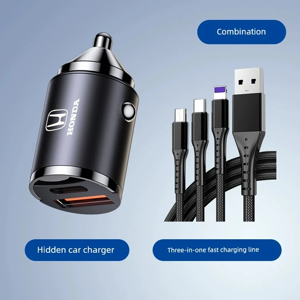 Gizli Araç Şarj Cihazı + USB Üçü Bir Arada Hızlı Şarj Kablosu