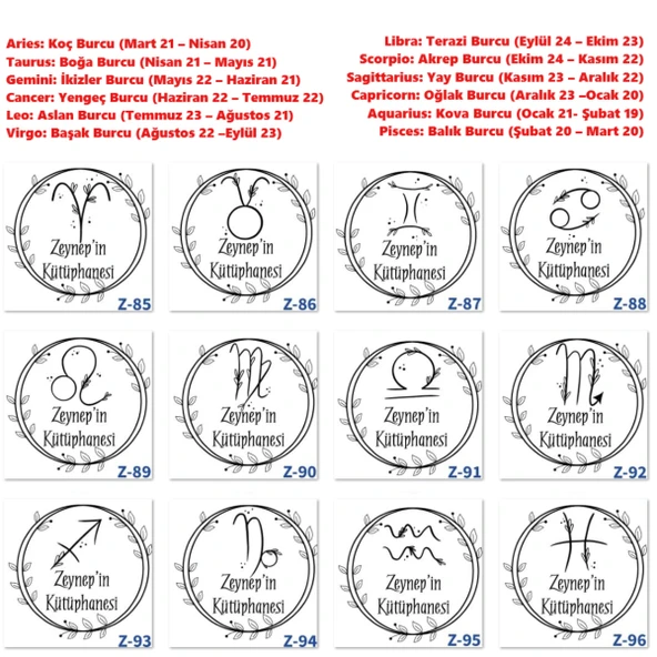 Kişiye Özel İsimli Kaşe, Kitapseverlere Burçlu Kaşe Damga Z2 Serisi - 5