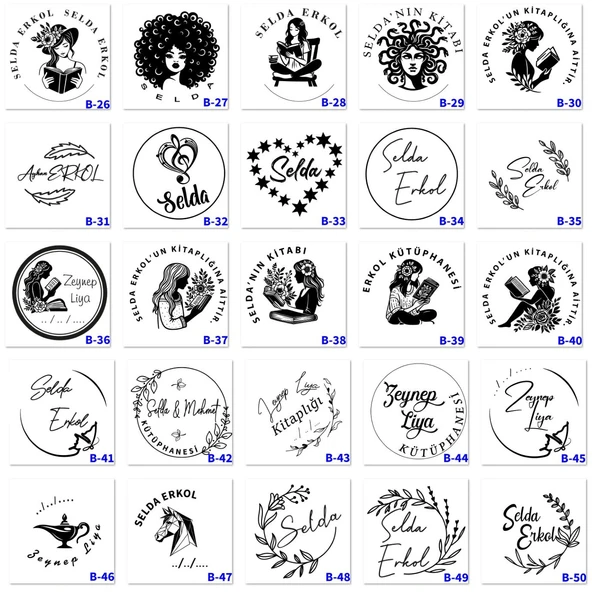Kişiye Özel Kaşe, İsim Yazılı Kaşeler, Hediyelik Mühürler, Kitap Mührü B Serisi (100 Model) - 3