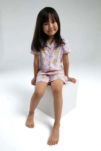 Toontoy Kız Çocuk Komple Baskılı  Düğmeli Şortlu Pijama Takım - 2