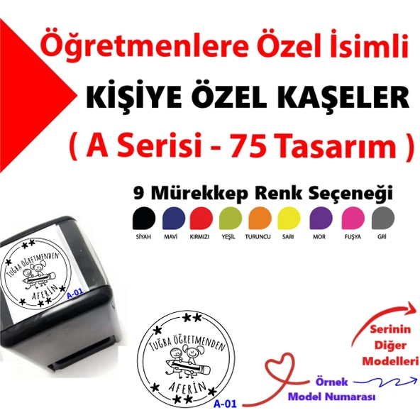 Kişiye Özel Kaşe, Öğretmenlere Aferin Kaşesi, Öğretmene Kaşe A Serisi (75 Model)