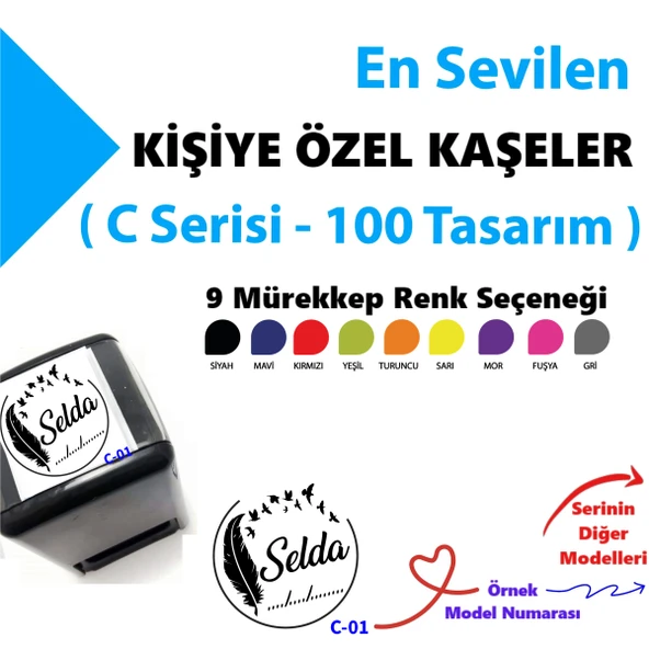 Kişiye Özel Kaşe, İsimli Mühürler, Kitap Mühürleri, Kitap Kaşe C Serisi (100 Model)