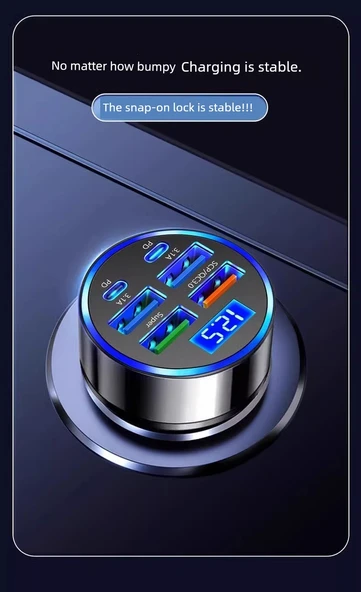 Standart Araç Çakmaklık USB Şarj Aleti - Çift USB Port, Dijital Ekran - 9