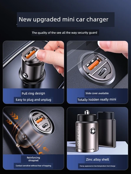 Gizli Araç Şarj Cihazı + USB Üçü Bir Arada Hızlı Şarj Kablosu - 4