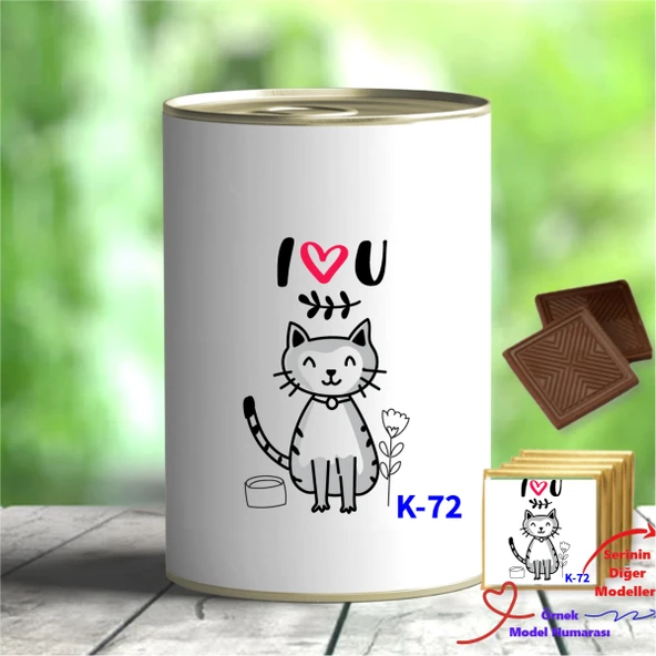 Kedi Tasarımlı Hediyelik Çikolata Konservesi K Serisi (100 Model)
