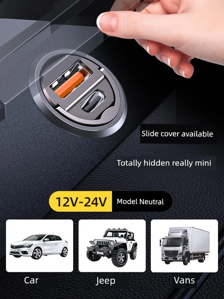 Gizli Araç Şarj Cihazı + USB Üçü Bir Arada Hızlı Şarj Kablosu - 5