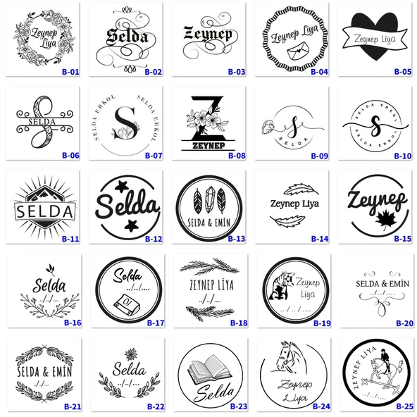 Kişiye Özel Kaşe, İsim Yazılı Kaşeler, Hediyelik Mühürler, Kitap Mührü B Serisi (100 Model) - 2