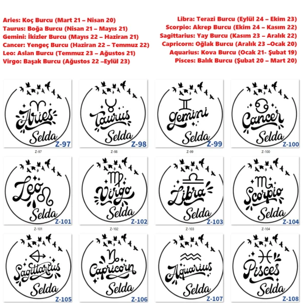 Burçlara Özel Mühür, Burç Tasarımlı Kaşe, Doğum Gününe Göre Burçlu Hediyelik Kaşe Z3 Serisi - 2