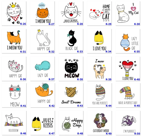 Kedi Tasarımlı Hediyelik Mousepad, Kedili Mouse pad  K Serisi (100 Model) - 3