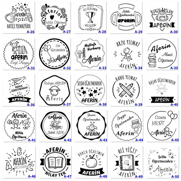 Kişiye Özel Kaşe, Öğretmenlere Aferin Kaşesi, Öğretmene Kaşe A Serisi (75 Model) - 3