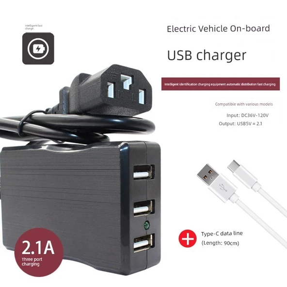 Elektrikli Araç Şarj Cihazı - Klasik Üç Girişli + Type-C Kablo